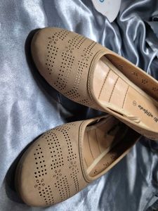 Women's Tan Perforated Ballet Flats