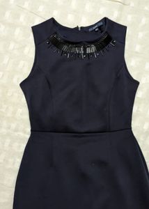 Elegant Navy Beaded Neckline Dress