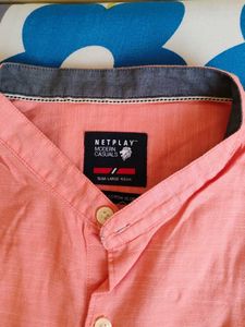 Men's Coral Mandarin Collar Shirt