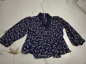 Navy Floral Print Peplum Top