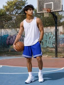 Blue Athletic BASKETBALL Shorts with White Stripes