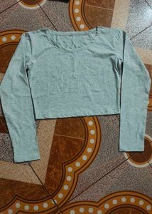 new Grey Long Sleeve Cropped Top