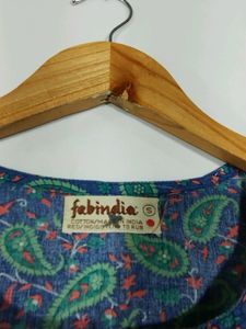 Fabindia Blue With Multicolour Floral Printed Kurt