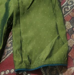 Elegant Olive Kurta Set with Blue Pants