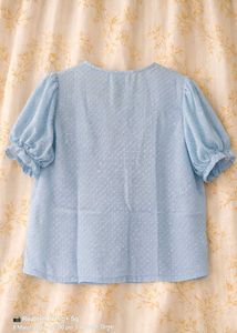 Chic Blue Puff Sleeve V-Neck Top