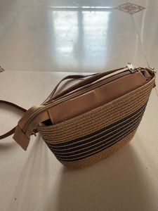 Straw Crossbody Bag with Stripes