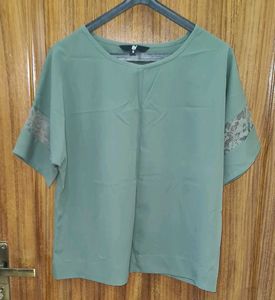 Sage Green Lace Sleeve Top