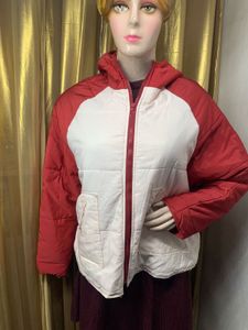 Stylish Red &amp; White Hooded Jacket