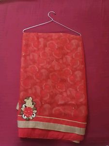 Beautiful Red Saree with Floral Design
