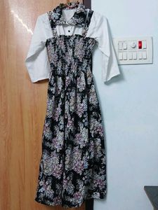 Floral Print Midi Dress with attached White Shirt