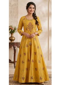 Yellow Printed Anarkali Gown
