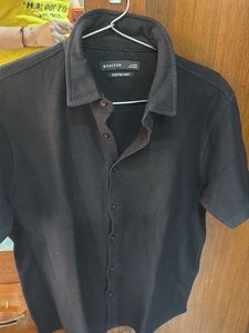 Men's Black Textured Knitted Shirt