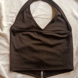 Sleek Noir Keyhole Halter Crop