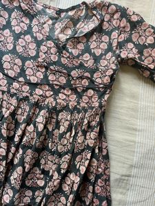 Boho Floral Block Print Cotton Dress - Size L