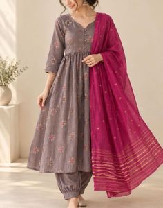 Elegant Grey suit set with kurti, Palazzo