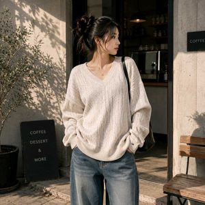 Cream Cable Knit V-Neck Sweater