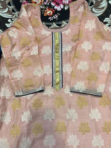 Elegant Pink Kurta with Blue Dupatta