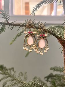 Elegant Pink Stone Dangle Earrings