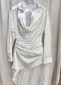 I. Elegant White Satin Cowl Neck Dress