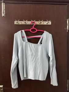 Light Blue Ribbed Square Neck Top