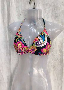 7249. Vibrant Paisley Print Bikini Top