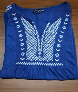 Embroidered Blue Tunic Top