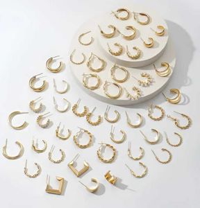 Gold Plated Hoop Earrings Set - 24 Pairs