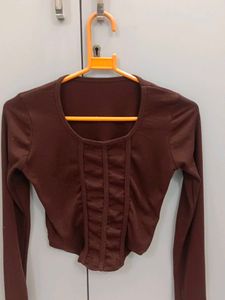 Brown Long Sleeve Corset Top
