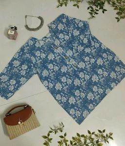 Floral Print Blue Cotton Kurta🤍🌼💙