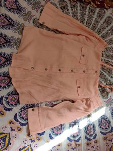 Peach Off-Shoulder Button-Up Top