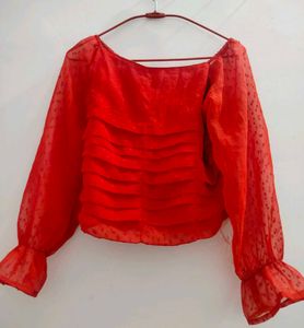 Chic Red Sheer Blouse