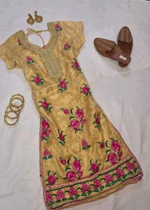 Elegant Golden Floral Embroidered Suit