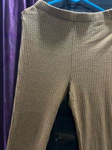 Brown Ribbed Flare Leggings