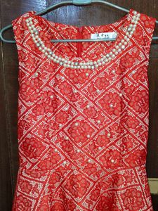 Girls Party Dress Red Floral Pearl Beading
