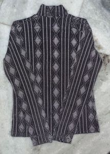 See through Patterned Turtleneck Top