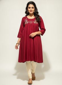 Maroon Embroidered Kurta