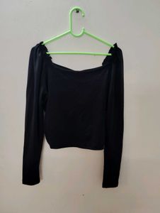 Chic Ruched Black Long Sleeve Top✨