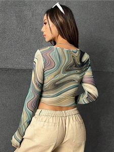 Stylish Marble Print Long Sleeve Top