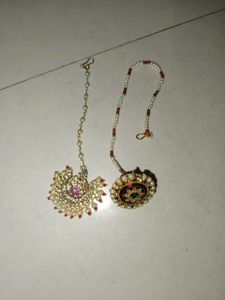 pack of 2)Stunning Pearl & Kundan Maang Tikka Set