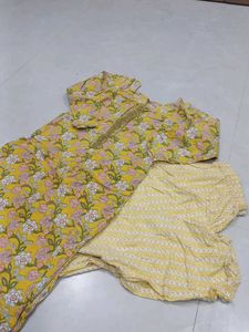 Floral Kurta Set - Yellow & Pink