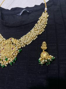 Traditional Gold Pearl Necklace &amp; Earrings Set