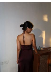 Wine Halter Neck Dress