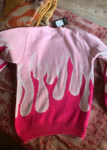 Pink Flame Graphic Knit Sweater
