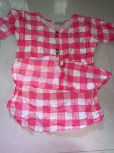 Pink Gingham Button-Up Tunic Top