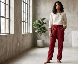 Maroon Elastic Waist Pants