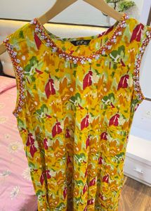 Yellow Kurta with Embellished Neckline