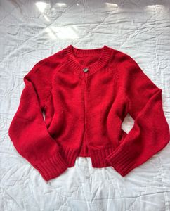 Chic Red Knit Cardigan