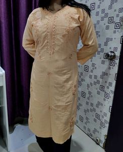 Cream Cotton Embroidered Kurti | New ✨