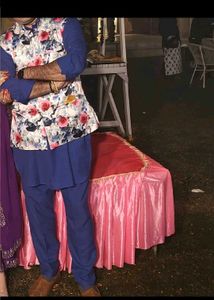 Men's Floral jacket with plain blue kurta pjama