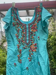 Beautifully Embroidered Teal Kurta